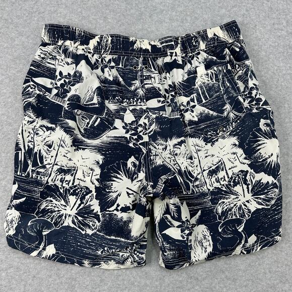 Lands' End Hoffman California Swim Trunks L Blue White Hula Hawaiian Mesh Lined - Picture 3 of 5